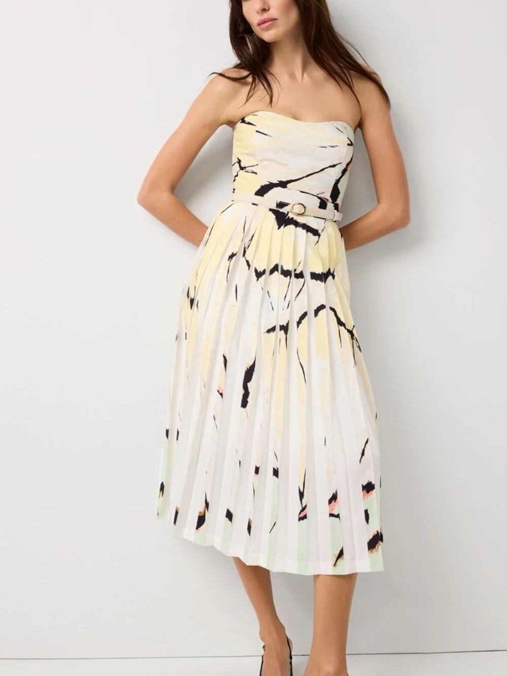 WHBM Pleated Strapless Midi Dress.  Size 4